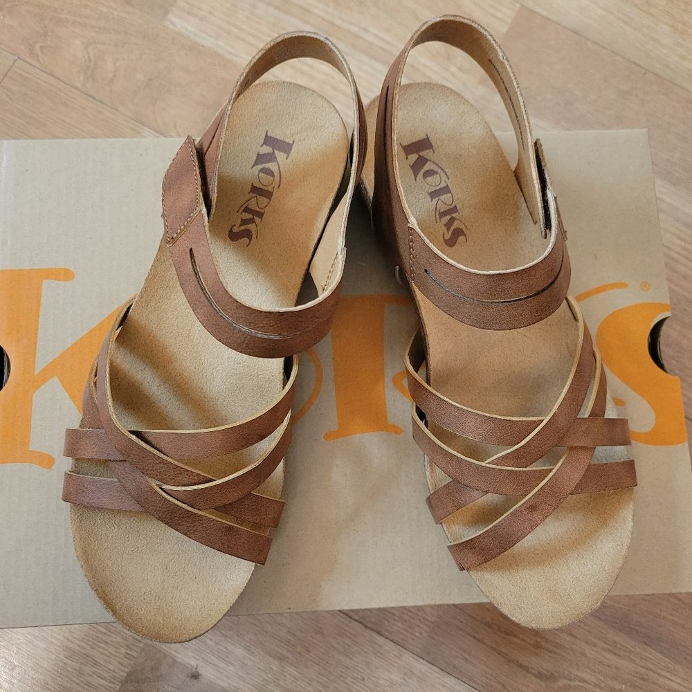 Korks Dark Tan Primrose Melinda Sandals - Picture 2 of 4